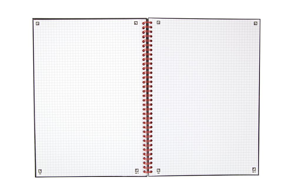 Oxford Black n' Red A4 Glossy Hardback Wirebound Notebook 5mm Square Ruled 140 Page Black