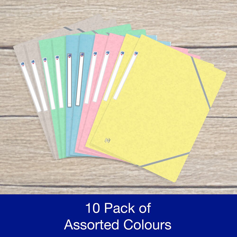 Oxford Top File+ elasticated 3-flap folder, A4, Assorted Pastel, 10 folders