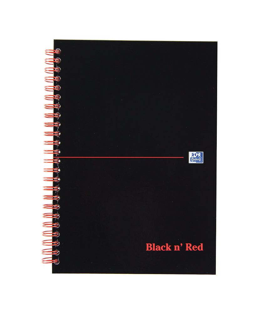 Oxford Black n' Red A5 Glossy Hardback Wirebound Notebook Ruled 140 Page Black