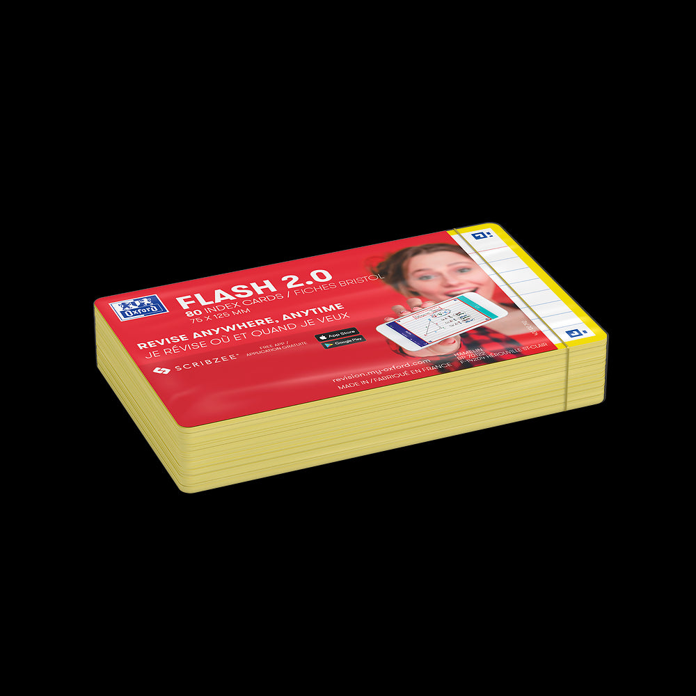 Oxford Flash Cards, Ruled with Yellow frame, 7.5x12.5, pack of 80