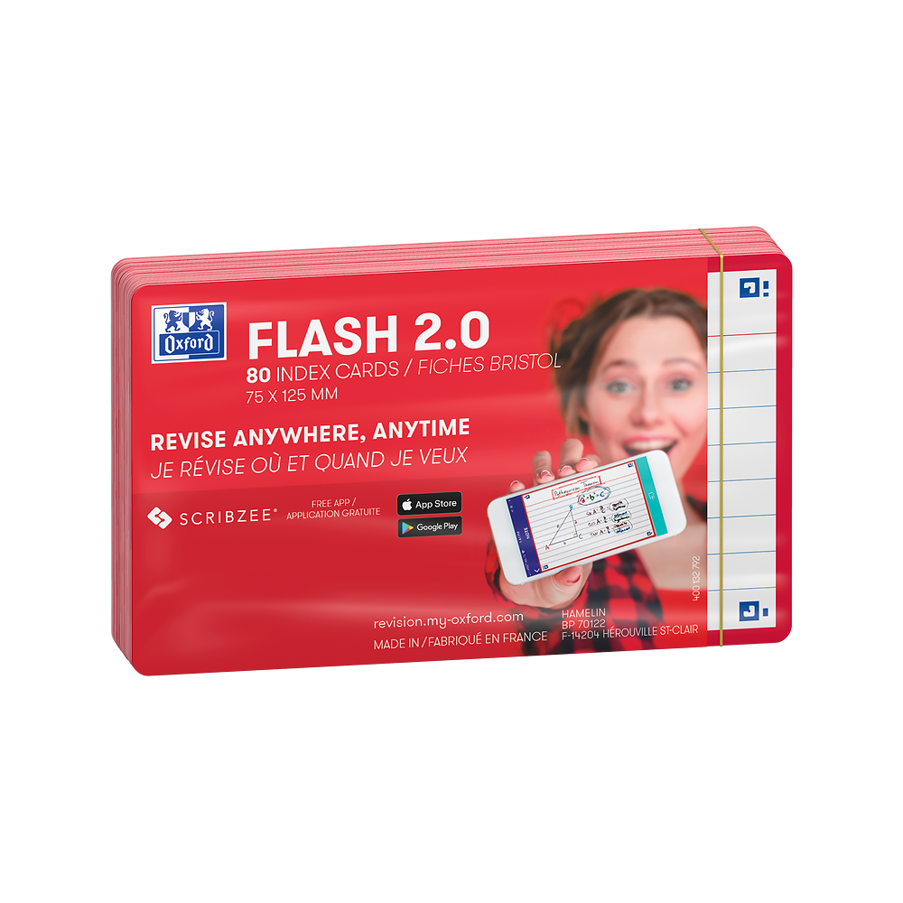Oxford Red Flash Cards, Ruled, 7.5x12.5cm, Pack of 80