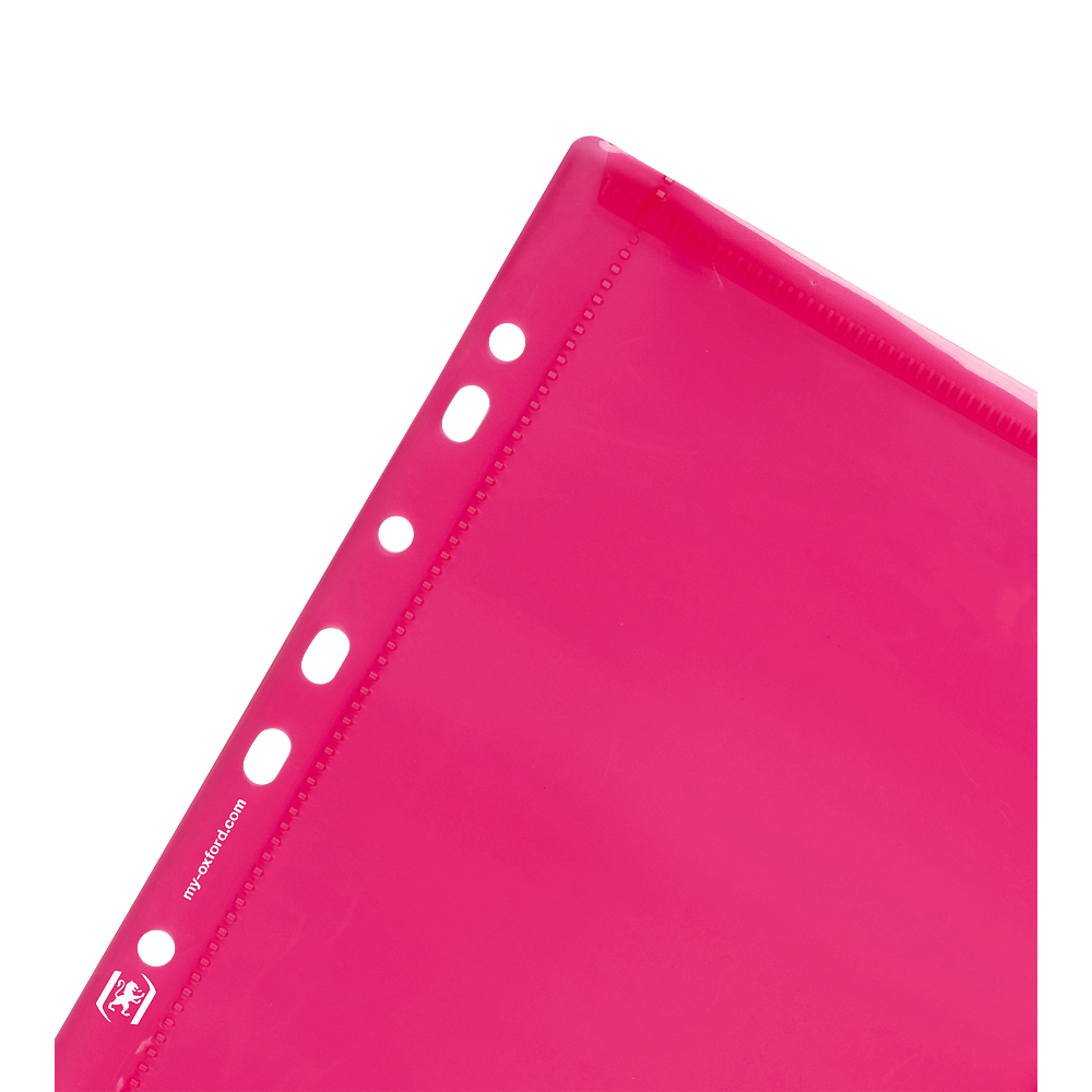 6 Velcro Close A4 Punched pockets, Polypropylene in assorted colours