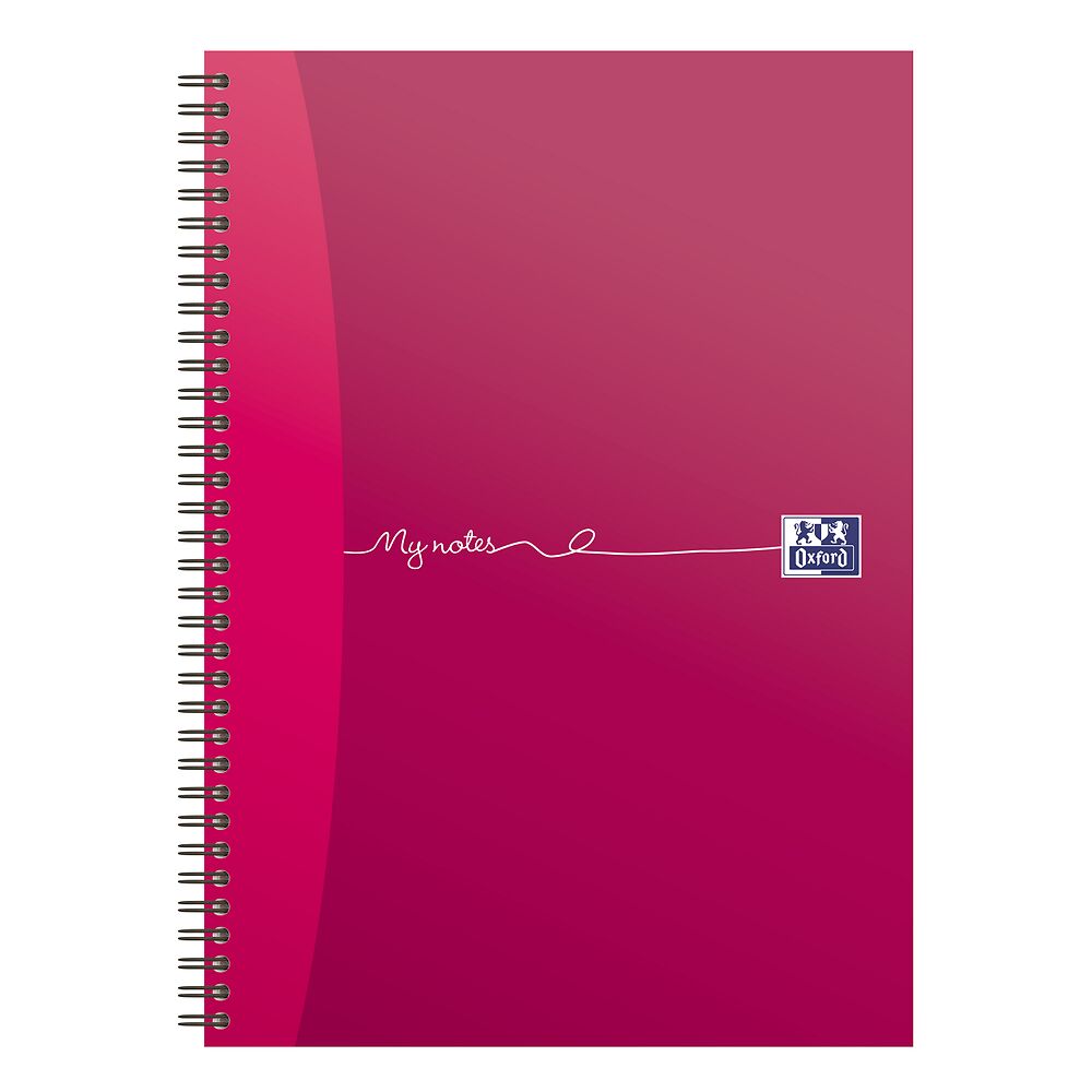 Oxford My Notes Rose Pink A4 Card Cover Wirebound Notebook, Ruled with Margin and Perforated, 200 Pages