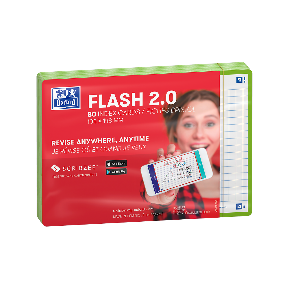 Oxford Green Flash Cards, Squared, A6, Pack of 80