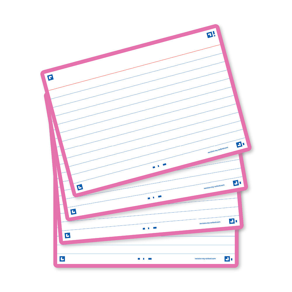 Oxford Bright Pink Flash Cards, Ruled, A6, Pack of 80