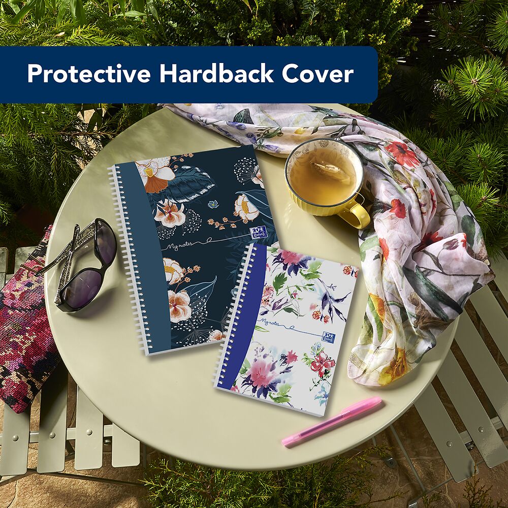 Oxford Botanics A5 Hard Cover Wirebound Notebook Twin Pack, Ruled with Margin, 140 Pages, Scribzee Enabled