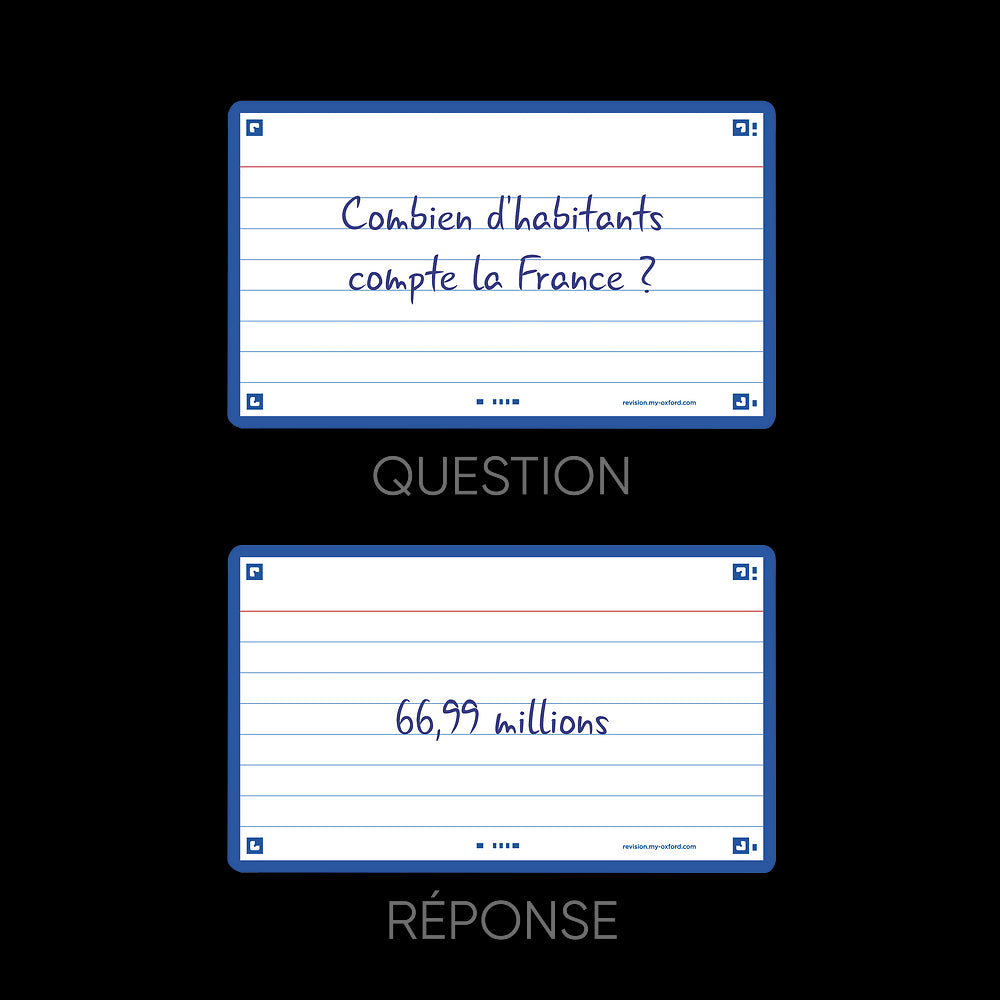 Oxford Flash Cards, Ruled, Navy, 7.5x12.5cm, Pack of 80