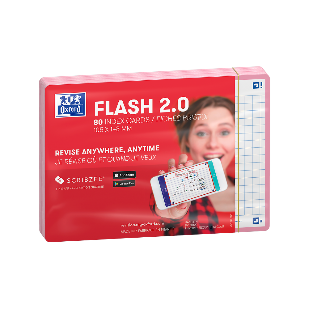 Oxford Pastel Pink Flash Cards, Squared, A6, Pack of 80