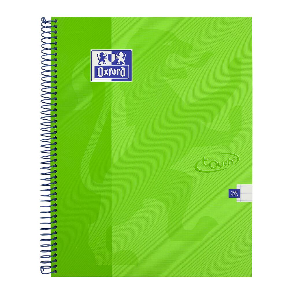 Oxford Touch Bright Green A4 Wirebound Hardback Notebook, Ruled with 160 Pages