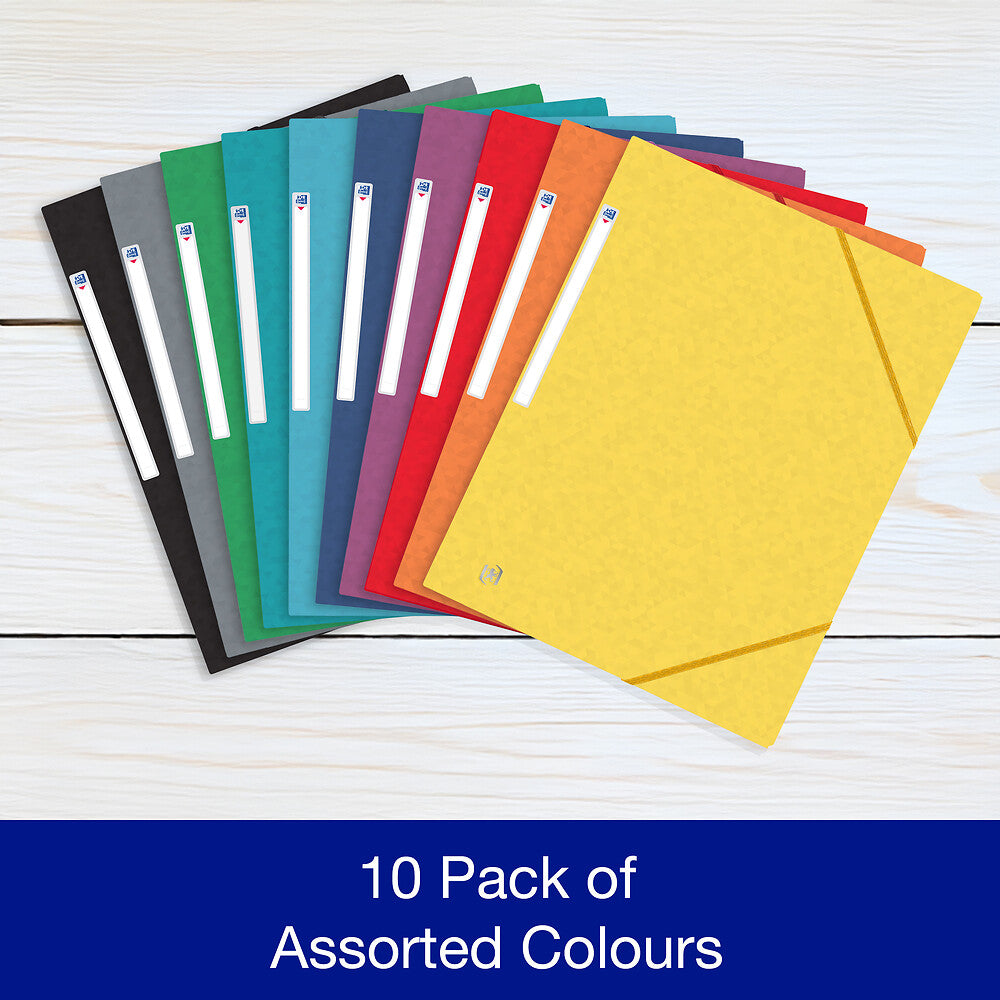 Oxford Top File+ Elasticated 3-flap Folder, A4, Assorted, 10 folders