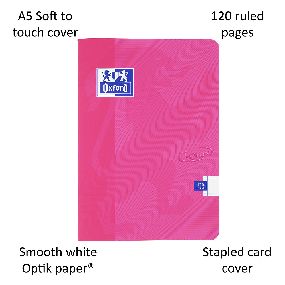 Oxford Touch A5 120 Page Softcover Stapled Notebook, Bright Pink
