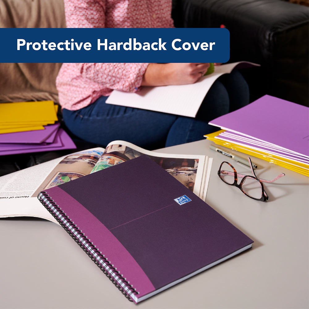 Oxford Purple A5 Hard Cover Wirebound Notebook, Ruled with Margin, 140 Pages