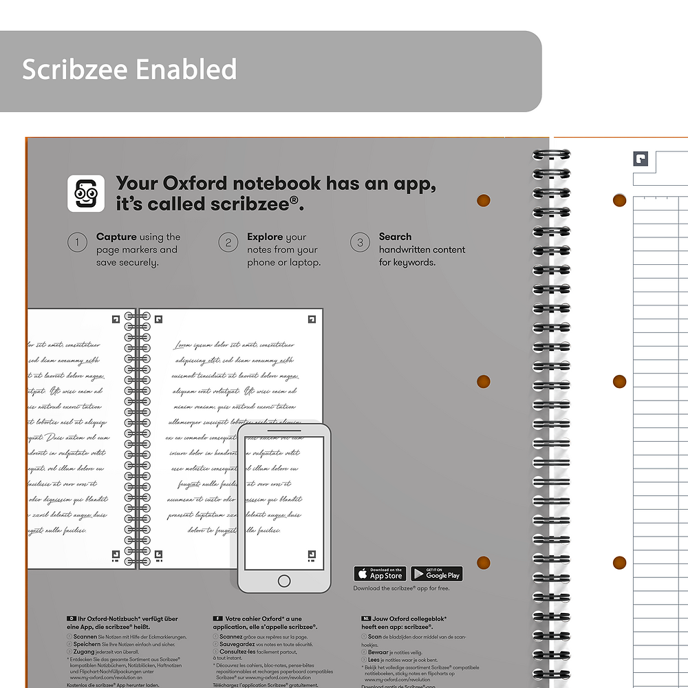Oxford International Petrol Blue A4+ Hardback Wirebound Notebook, Narrow Ruled, 160 Pages