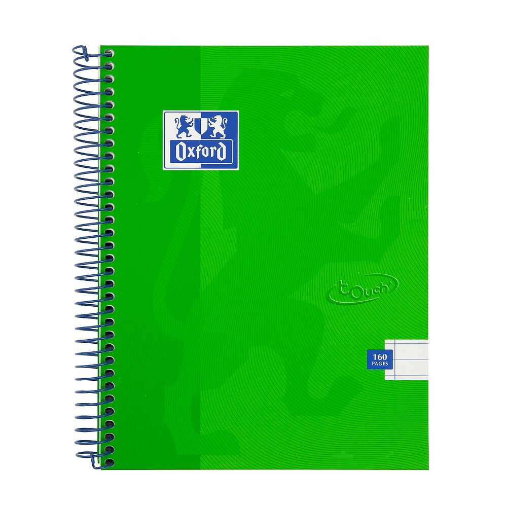 Oxford Touch Bright Green A5 Wirebound Hardback Notebook, Ruled with 160 Pages