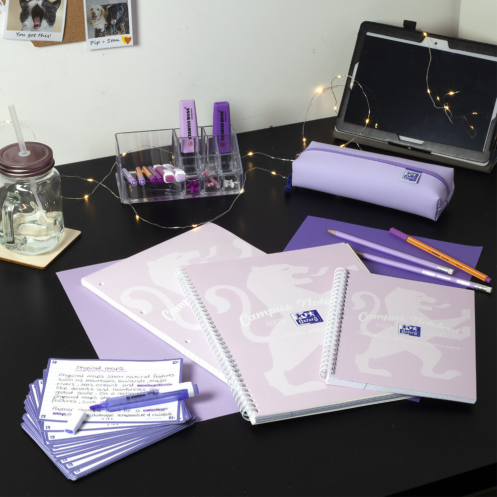 Oxford Campus Pastel Lavender A5+ Card Cover Wirebound Notebook Ruled with Margin 140 Pages