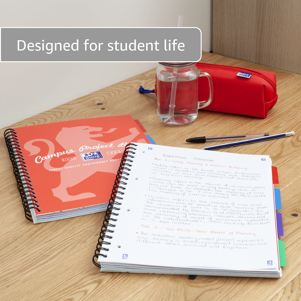 Oxford Campus Red Project Book A4+ Card Cover Wirebound Ruled with Margin 200 Pages