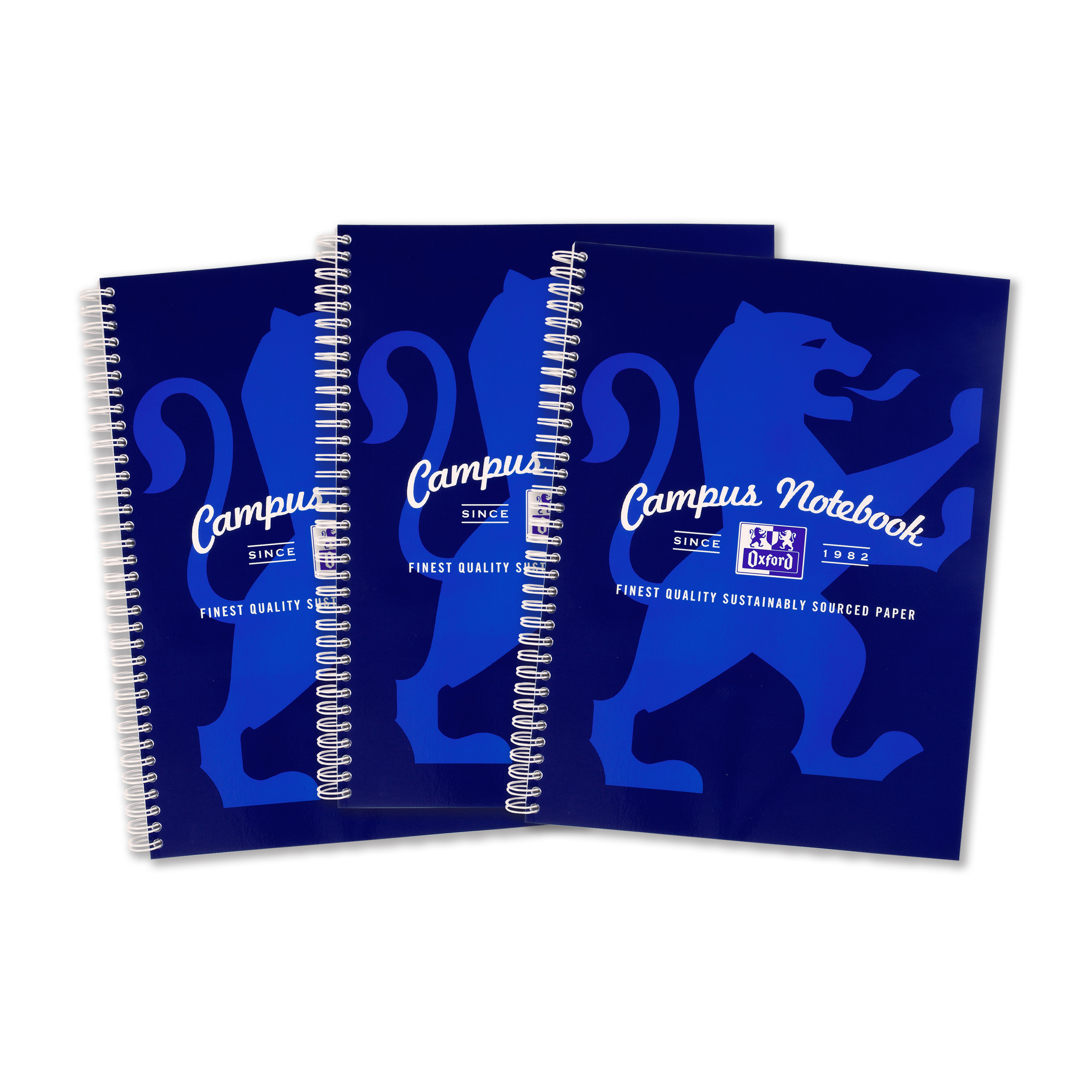 Oxford Campus Navy A4+ Wirebound, Ruled, Notebooks, Pack of 3