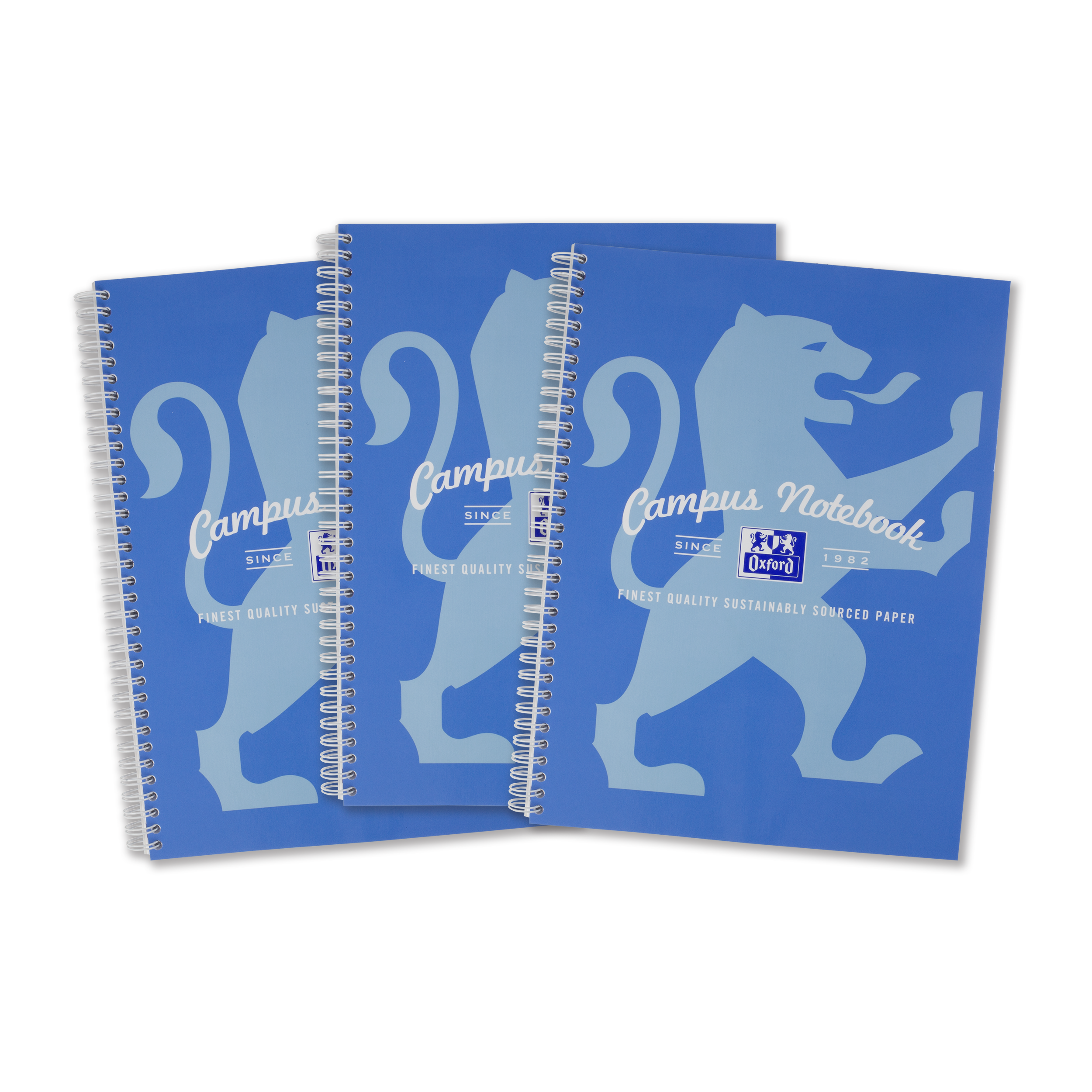 Oxford Campus Blue A4+ Wirebound, Ruled, Notebooks, Pack of 3