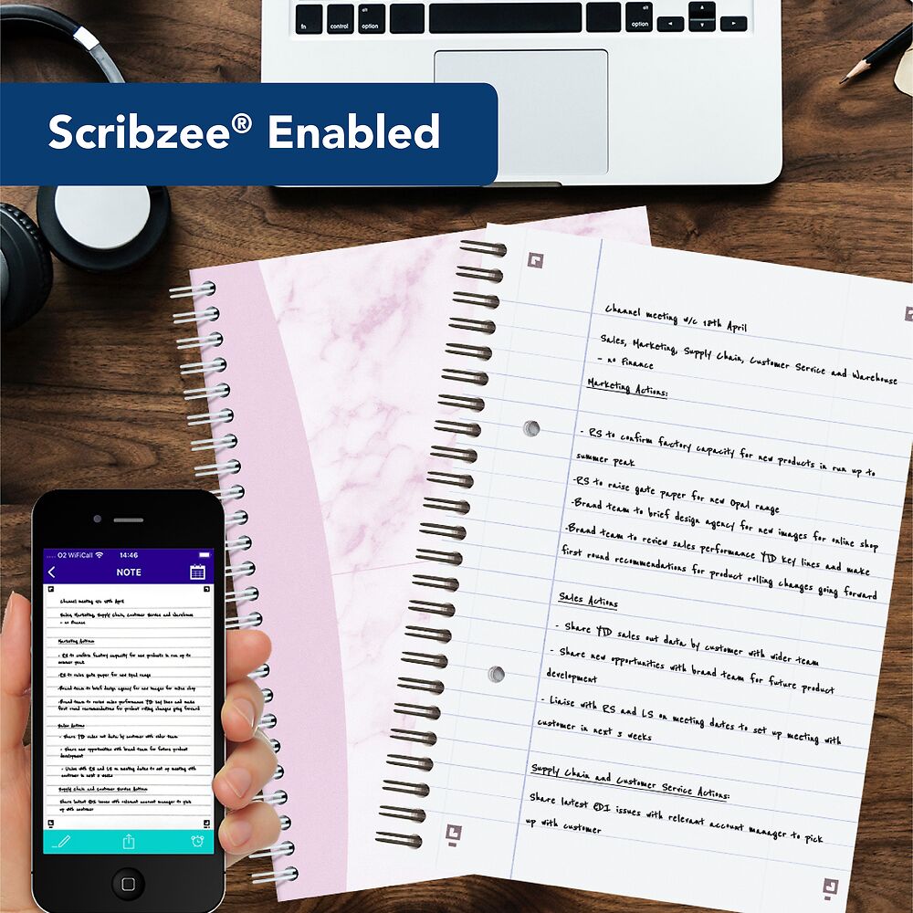 Oxford Marble A5 Hard Cover Wirebound Notebook Twin Pack, Ruled with Margin, 140 Pages, Scribzee Enabled