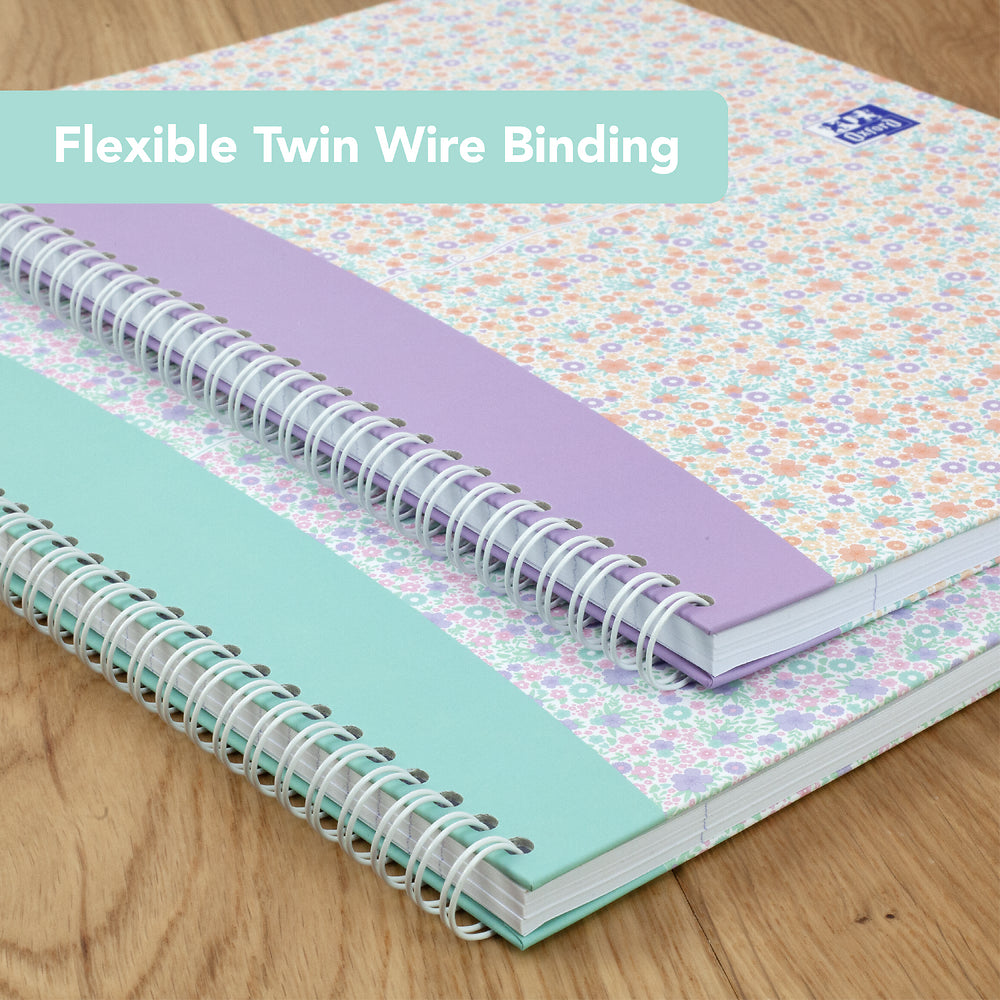 Oxford Liberty Mint Green A4 Hard Cover Wirebound Notebook, Ruled with Margin, 140 Pages