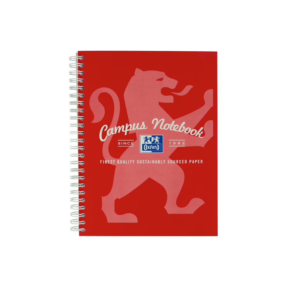 Oxford Campus Red A5+ Card Cover Wirebound Notebook Ruled with Margin 140 Pages