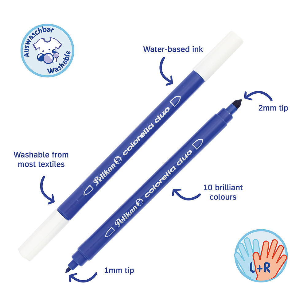 Pelikan Colorella Duo Fibre Tip Pens, Pack of 10