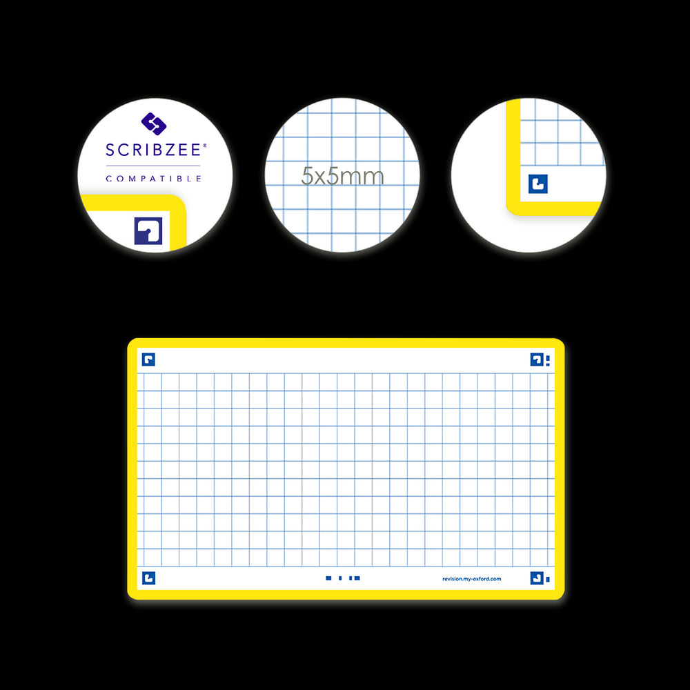 Oxford Flash Cards, Squared with Yellow frame, 7.5x12.5, pack of 80
