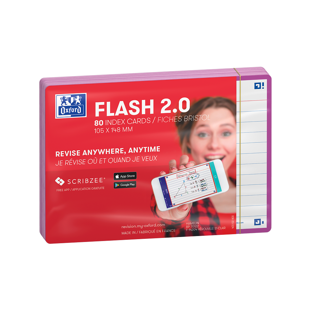 Oxford Purple Flash Cards, Ruled, A6, Pack of 80