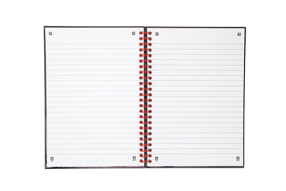 Oxford Black n' Red A5 Glossy Hardback Wirebound Notebook Ruled 140 Page Black