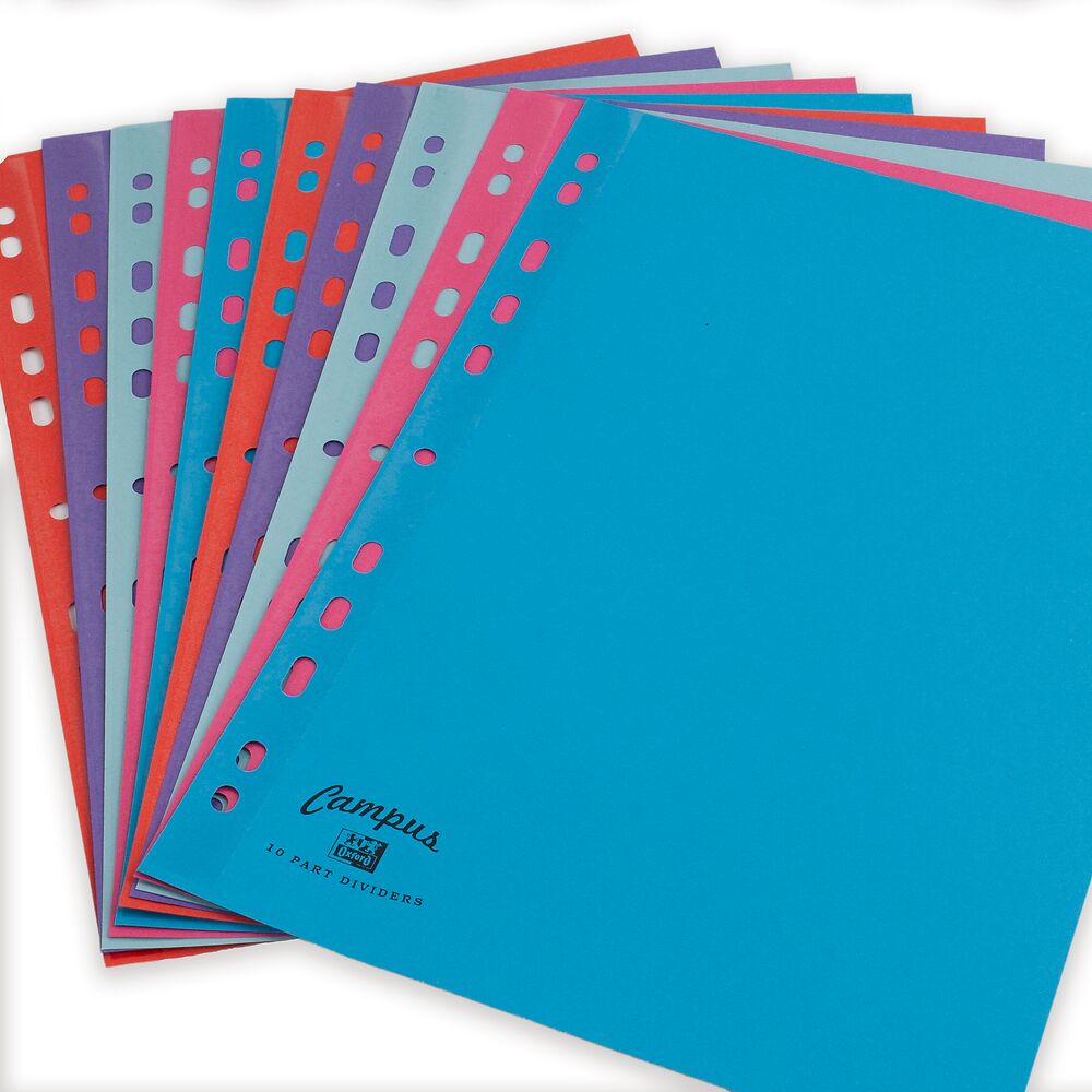 Oxford A4 10 Part Card Dividers Assorted