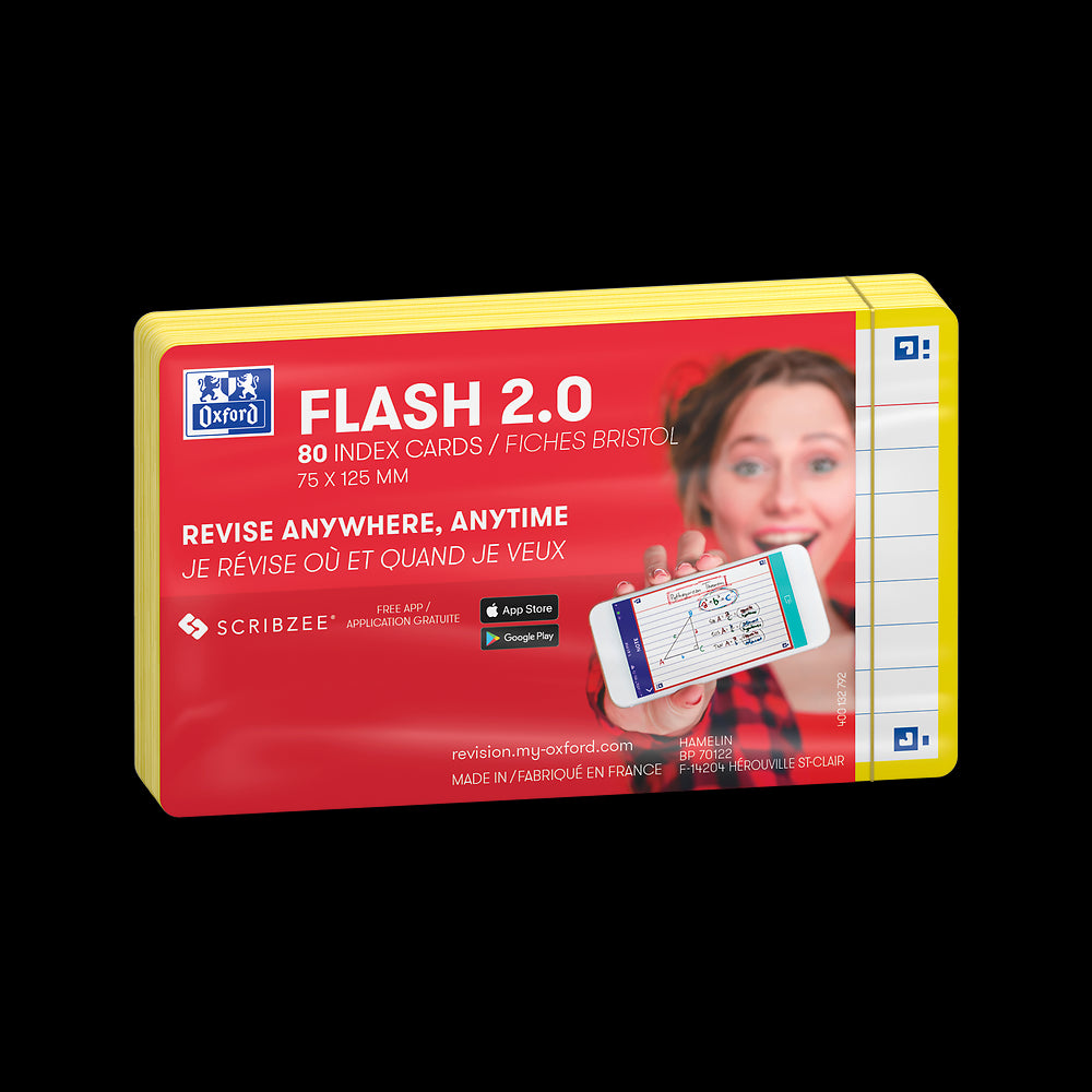 Oxford Flash Cards, Ruled with Yellow frame, 7.5x12.5, pack of 80