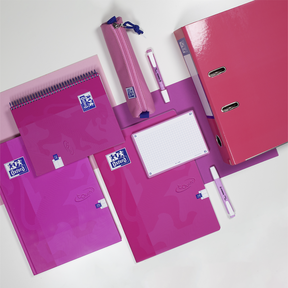 Oxford Touch Bright Pink A5 Hardback Casebound Notebook Ruled with Margin 192 Pages