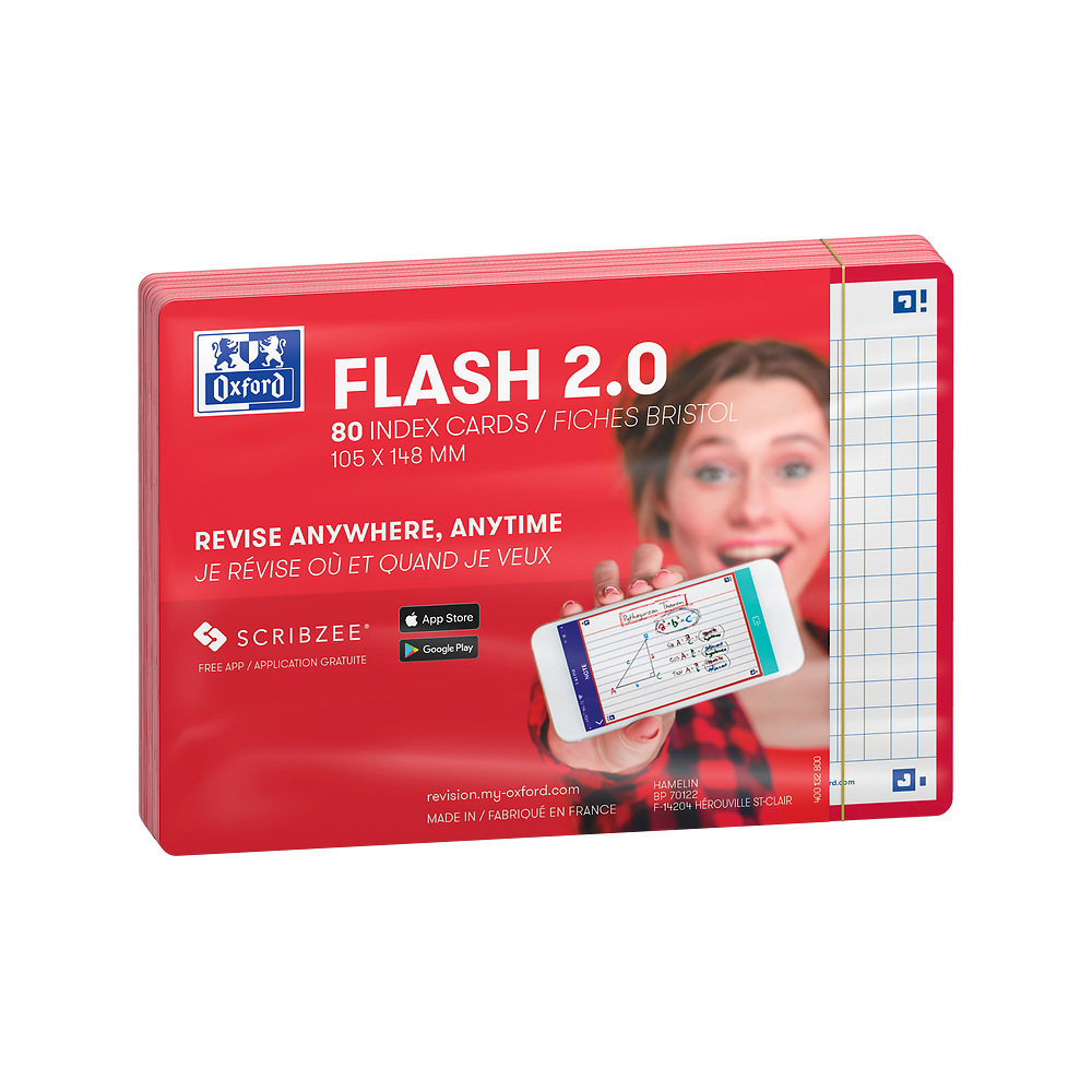 Oxford Red Flash Cards, Squared, A6, Pack of 80