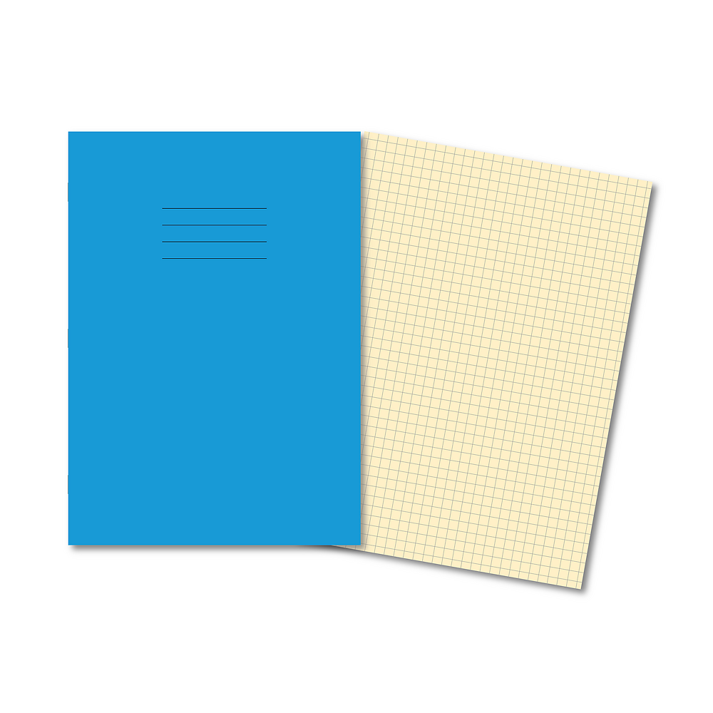 Hamelin A4 Exercise Book Stapled, 7mm Squared, Cream tinted 80 page, Blue - 10 Pack