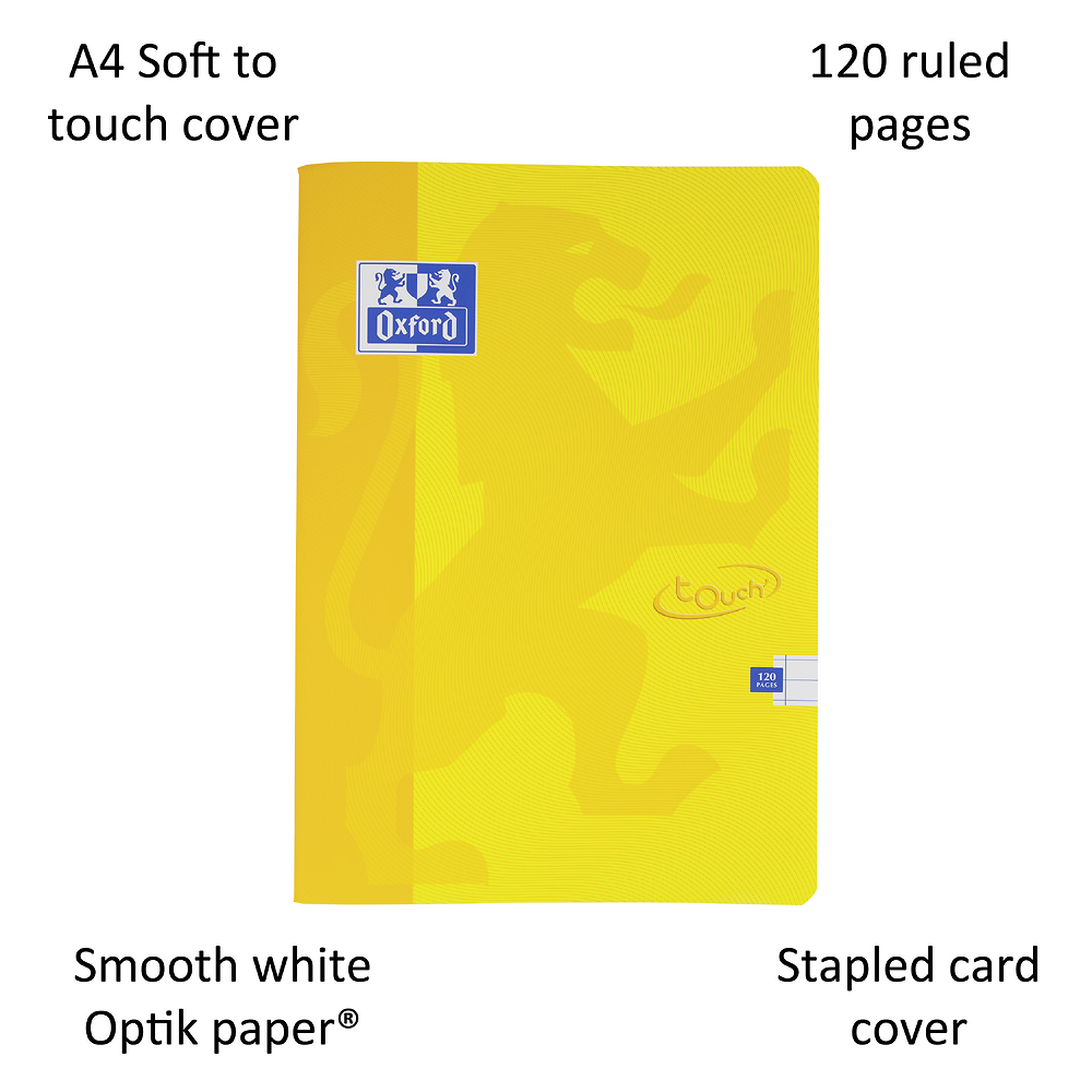 Oxford Touch Yellow A4 Softcover Stapled Notebook, Ruled with 120 Pages