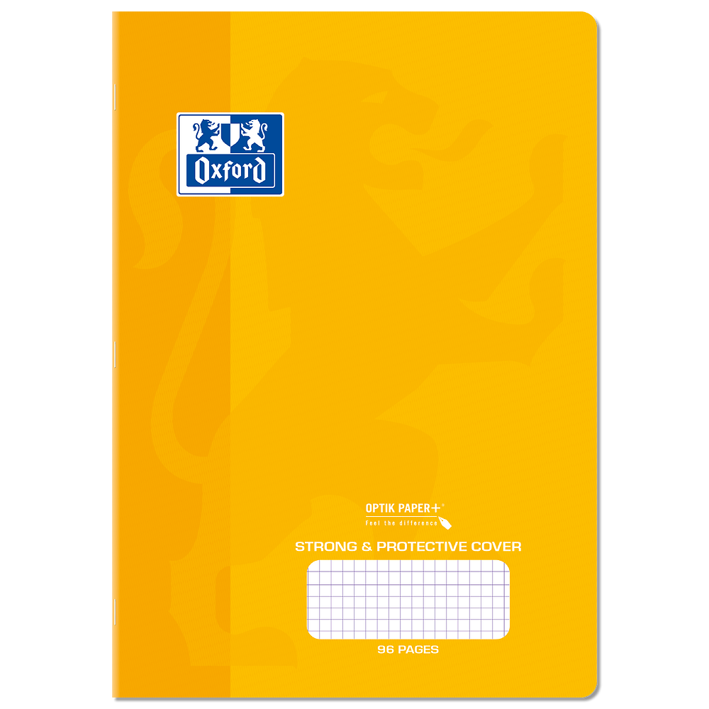 Oxford A4 Exercise Book, Yellow PP Cover, 5mm Sqaured, 96 Pages