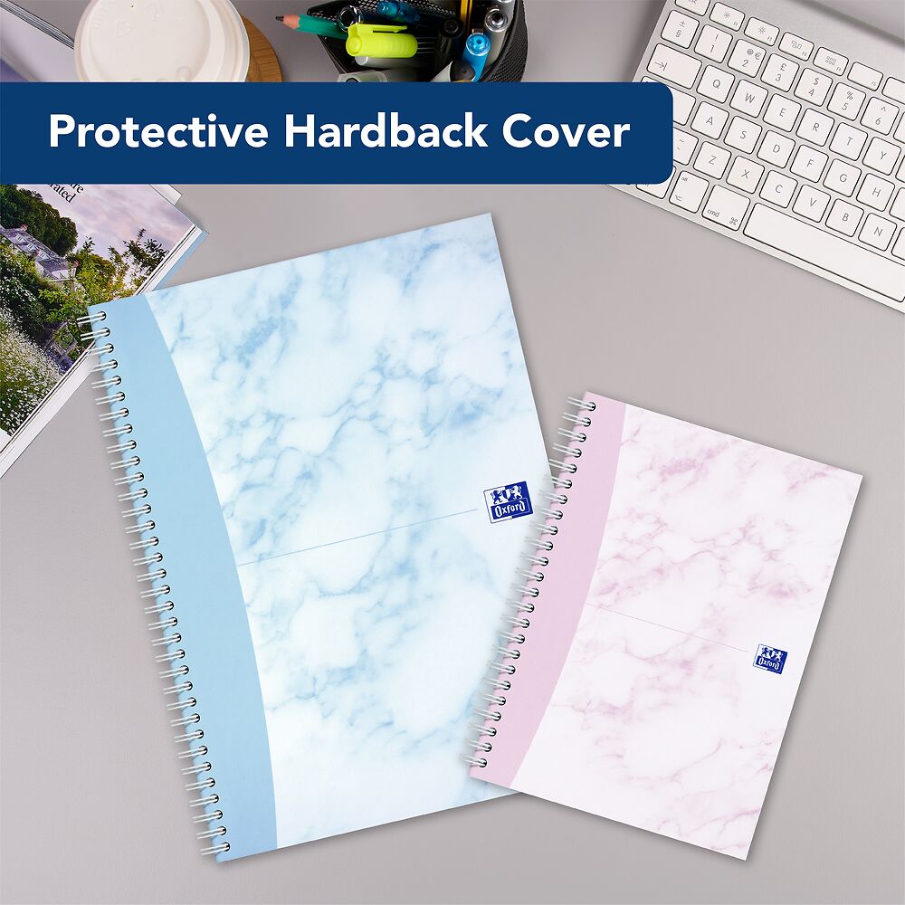 Oxford Marble A5 Hard Cover Wirebound Notebook Twin Pack, Ruled with Margin, 140 Pages, Scribzee Enabled