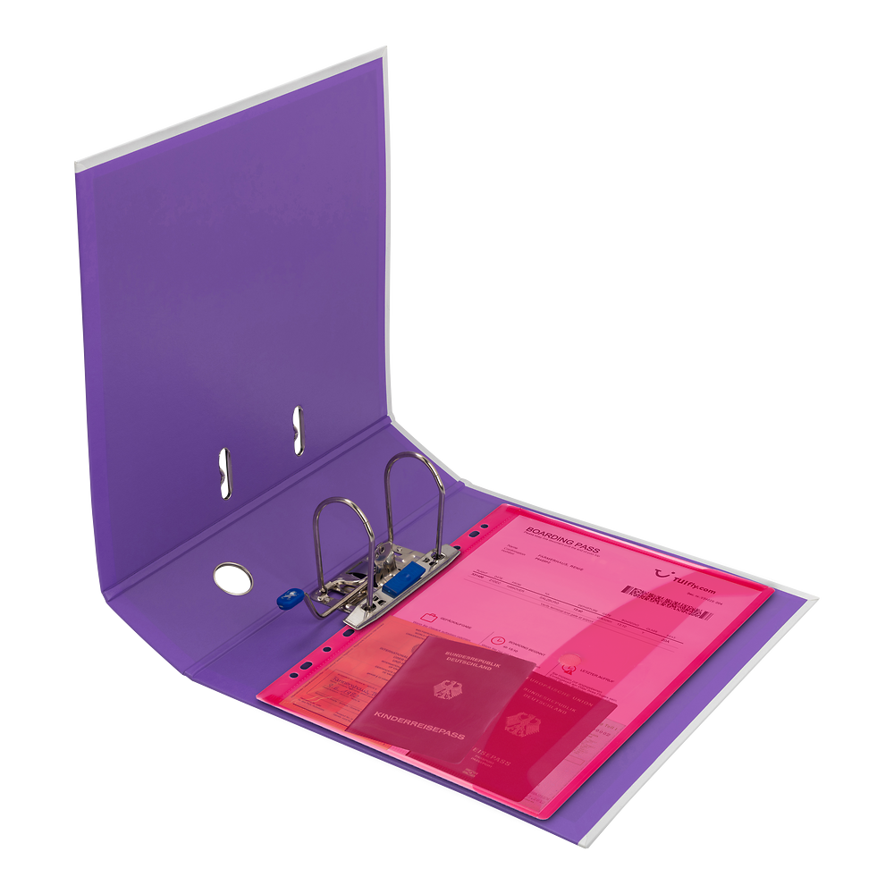 6 Velcro Close A4 Punched pockets, Polypropylene in assorted colours