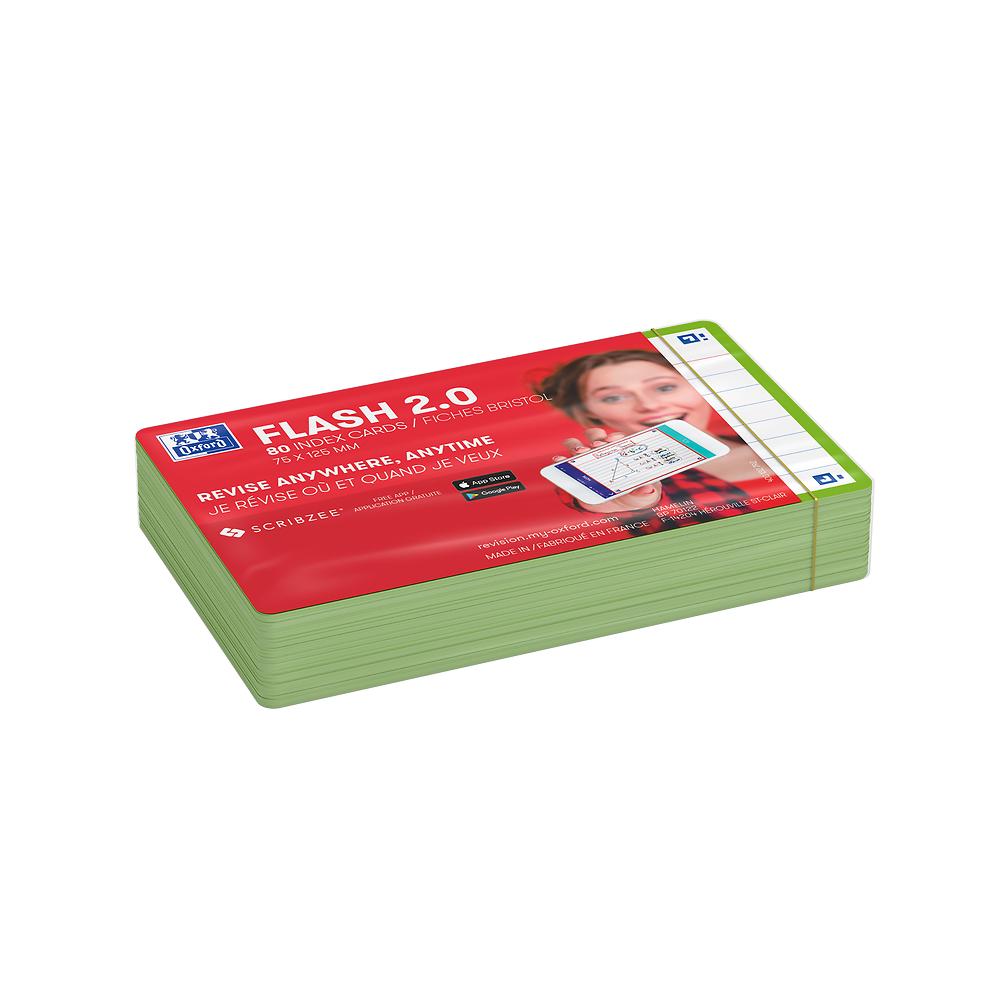 Oxford Green Flash Cards, Ruled, 7.5x12.5cm, Pack of 80