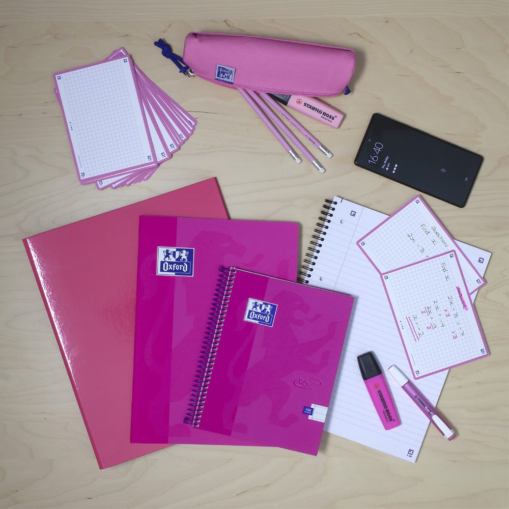 Oxford Touch Bright Pink A4 Wirebound Hardback Notebook, Ruled with 160 Pages