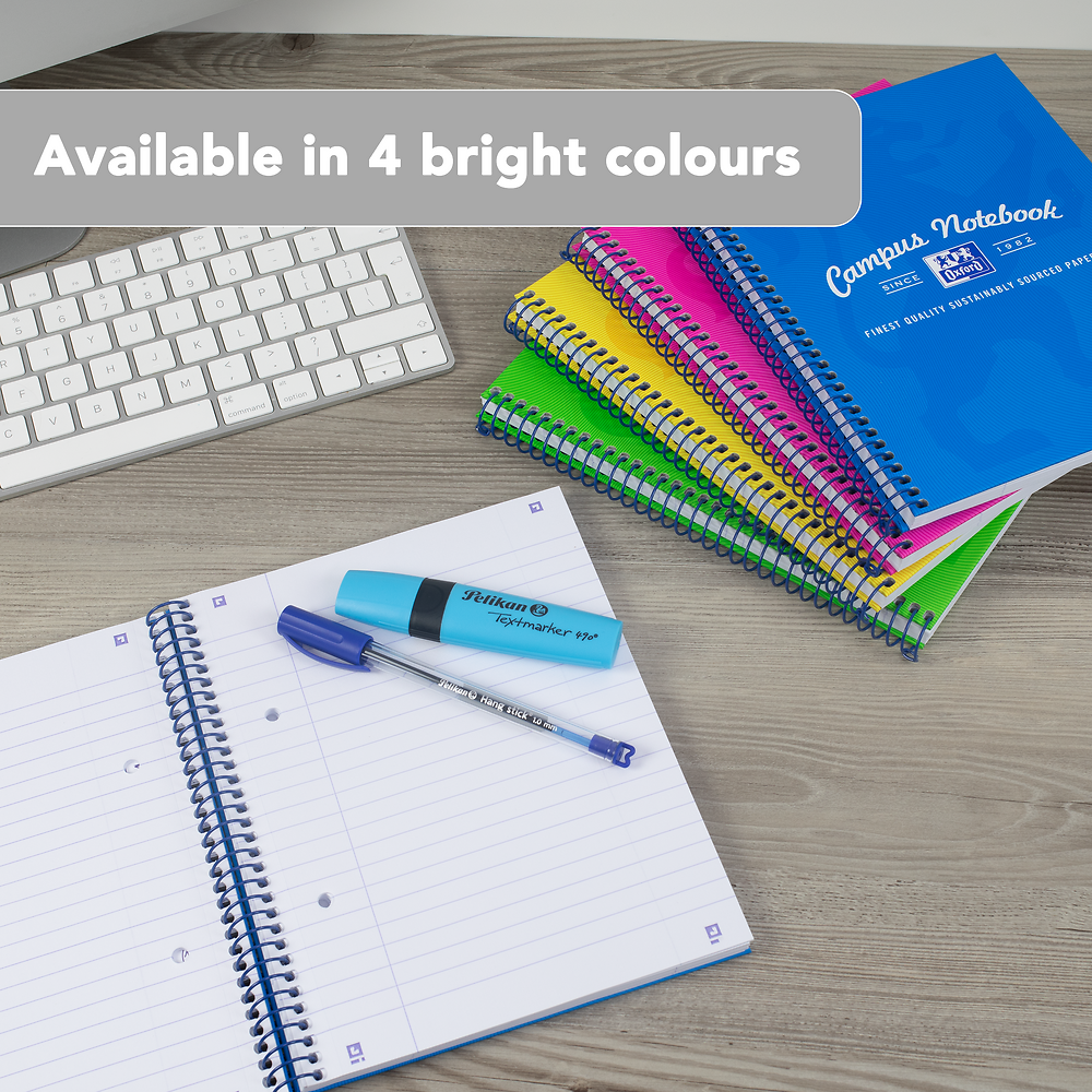 Oxford Campus Aqua A5 Wirebound Hardback Notebook, Ruled with 160 Pages