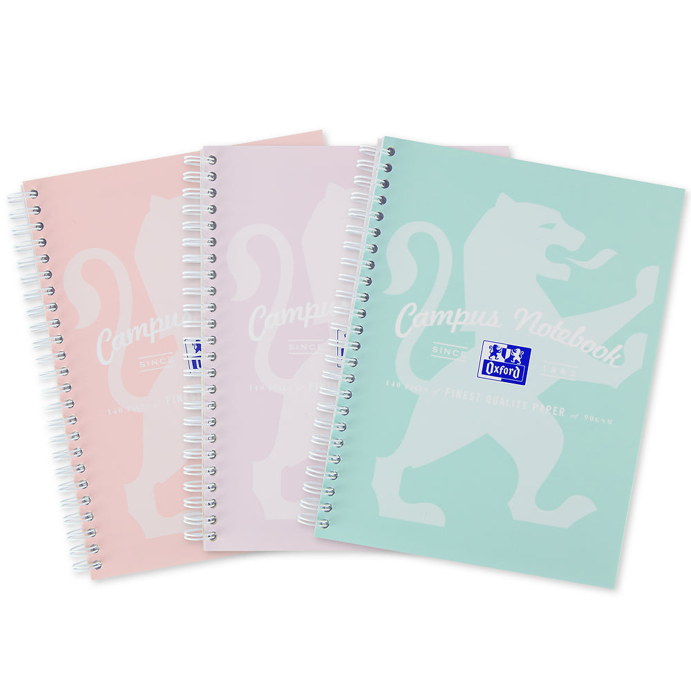 Oxford Campus Assorted Pastel A5+ Wirebound Notebooks, Pack of 3