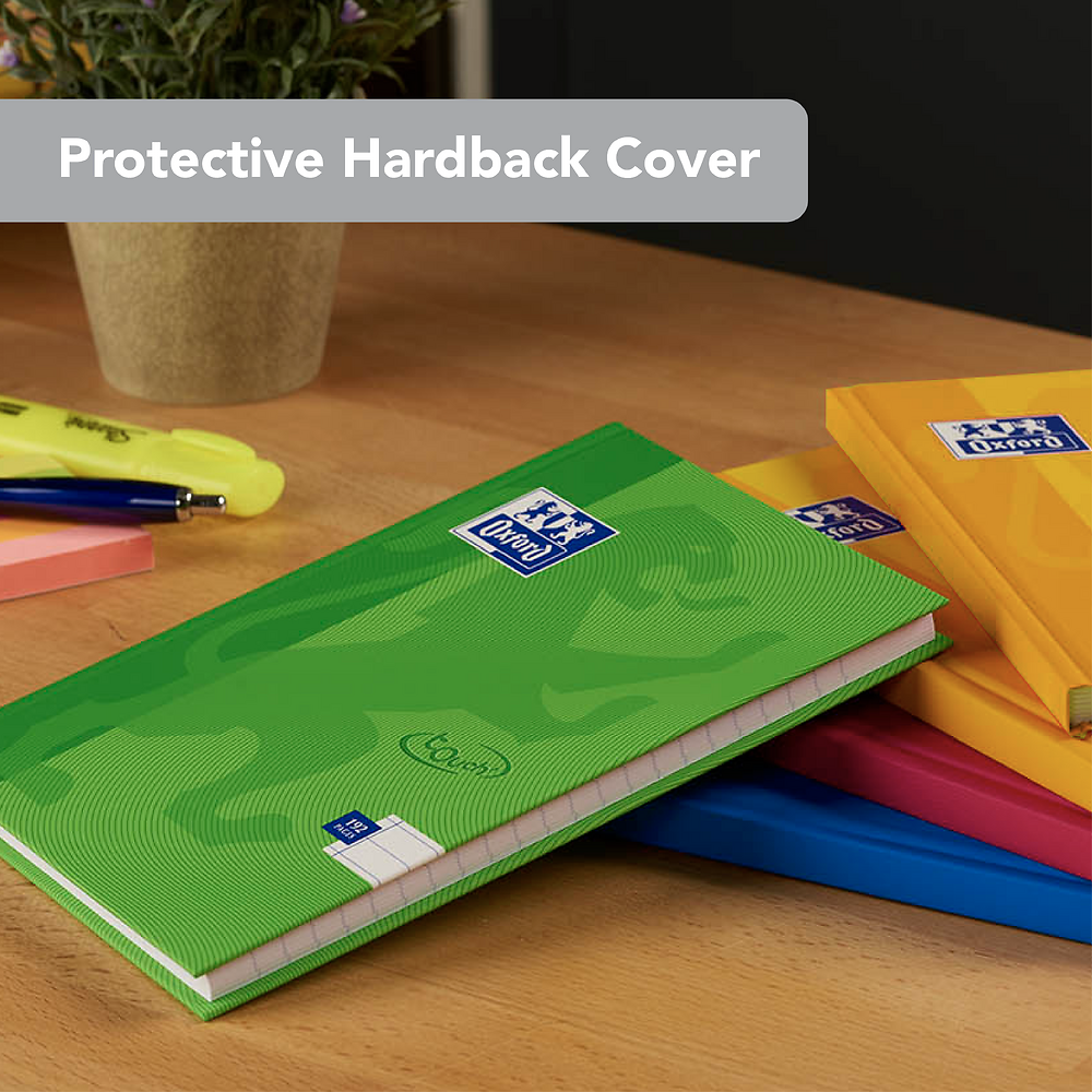 Oxford Touch Bright Green A5 Hardback Casebound Notebook Ruled with Margin 192 Pages