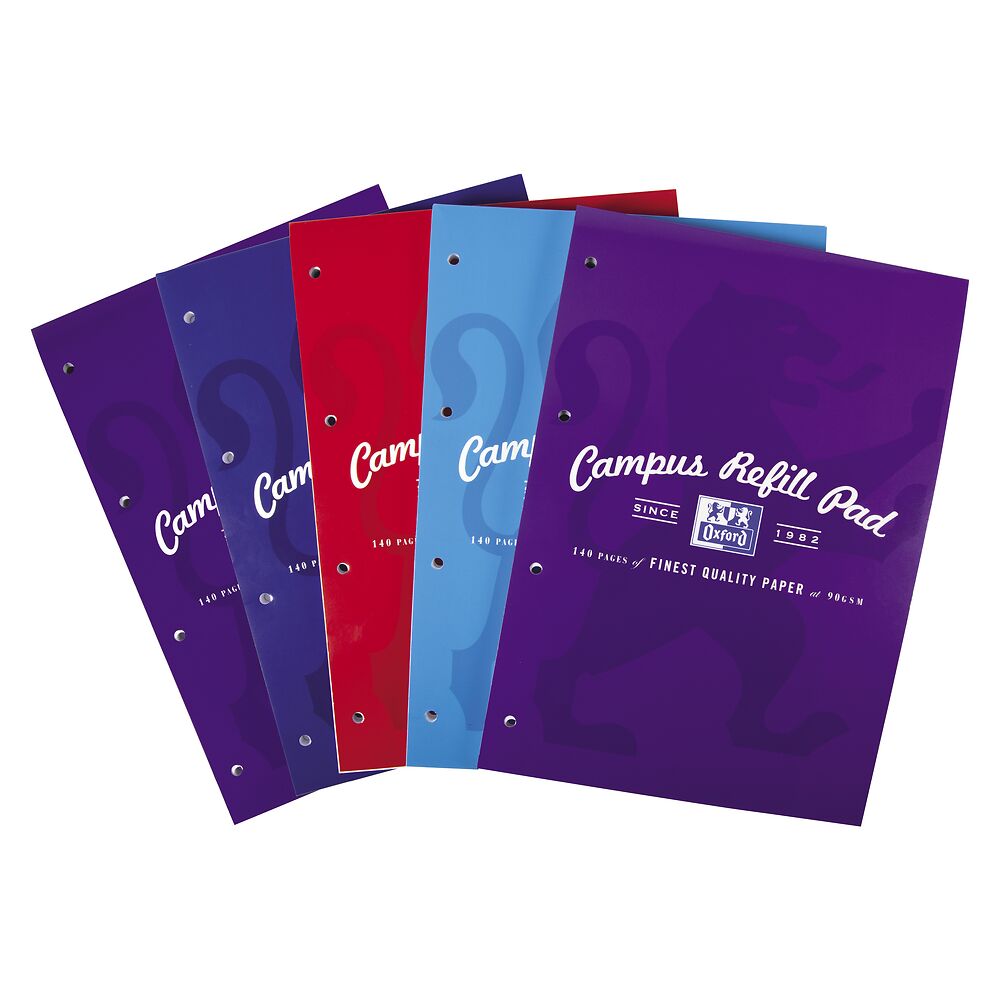 Oxford Campus A4 Refill Pads 140P, Assorted Colours, Pack of 5