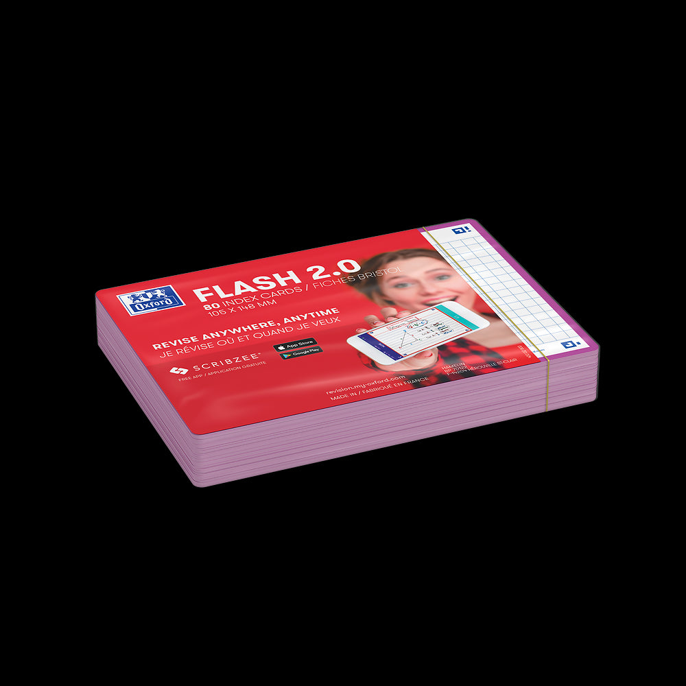 Oxford Flash Cards, Squared with Purple frame, A6, pack of 80