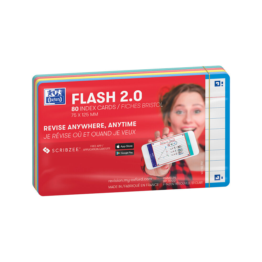 Oxford Flash Cards, Ruled, Assorted Colours, 7.5x12.5cm, Pack of 80