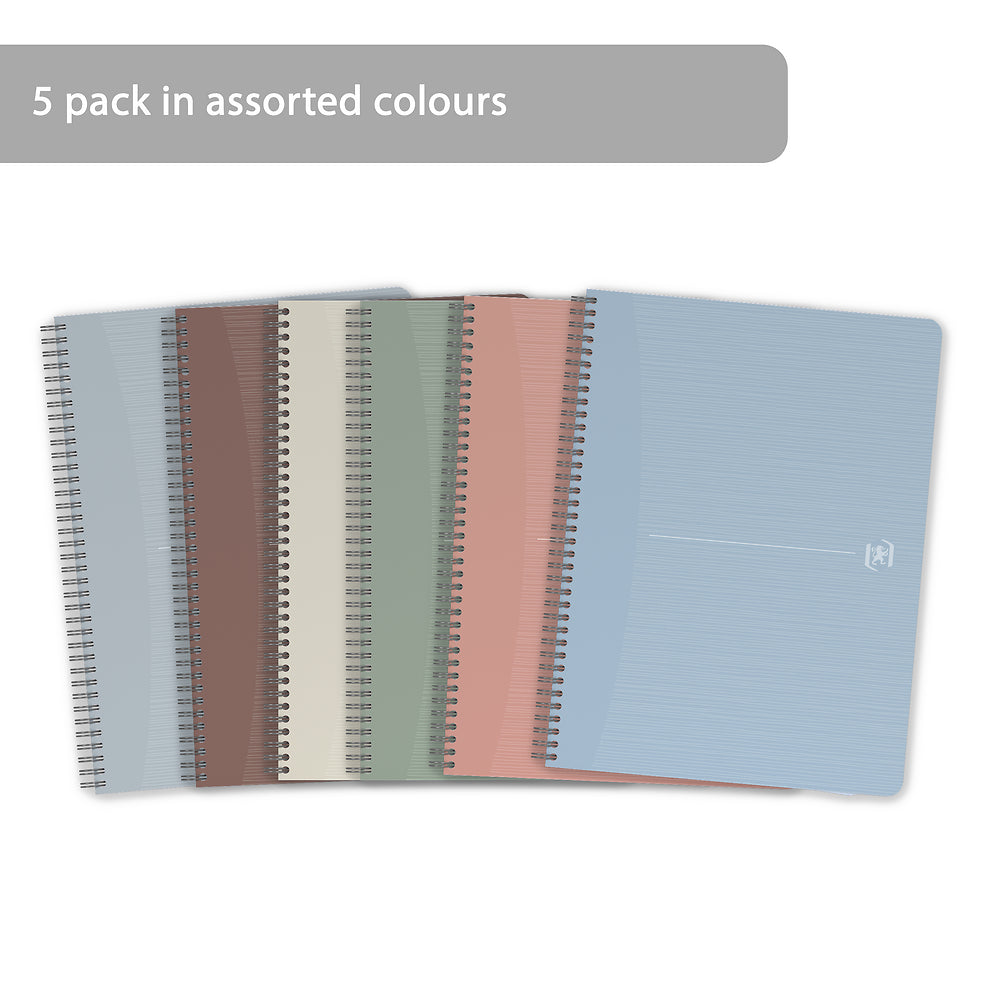 Oxford My Rec'Up Assorted Colours A4 Wirebound notebooks, 180 Pages, Ruled, Pack of 5
