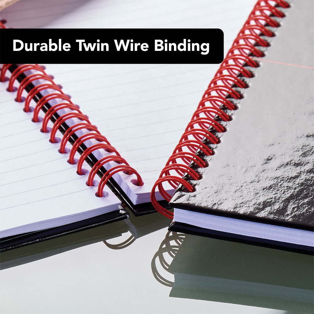 Oxford Black n' Red A6 Glossy Wirebound Hardback Notebook, Ruled and Perforated, 140 Page