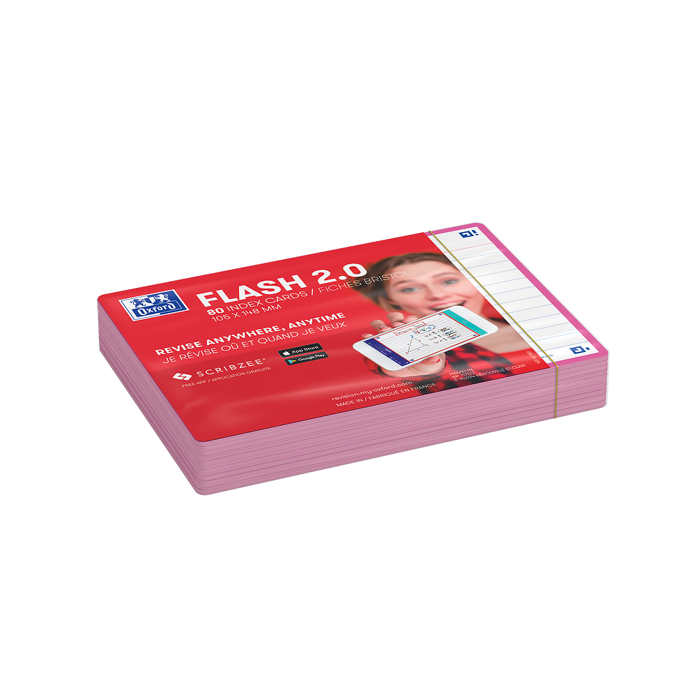 Oxford Bright Pink Flash Cards, Ruled, A6, Pack of 80