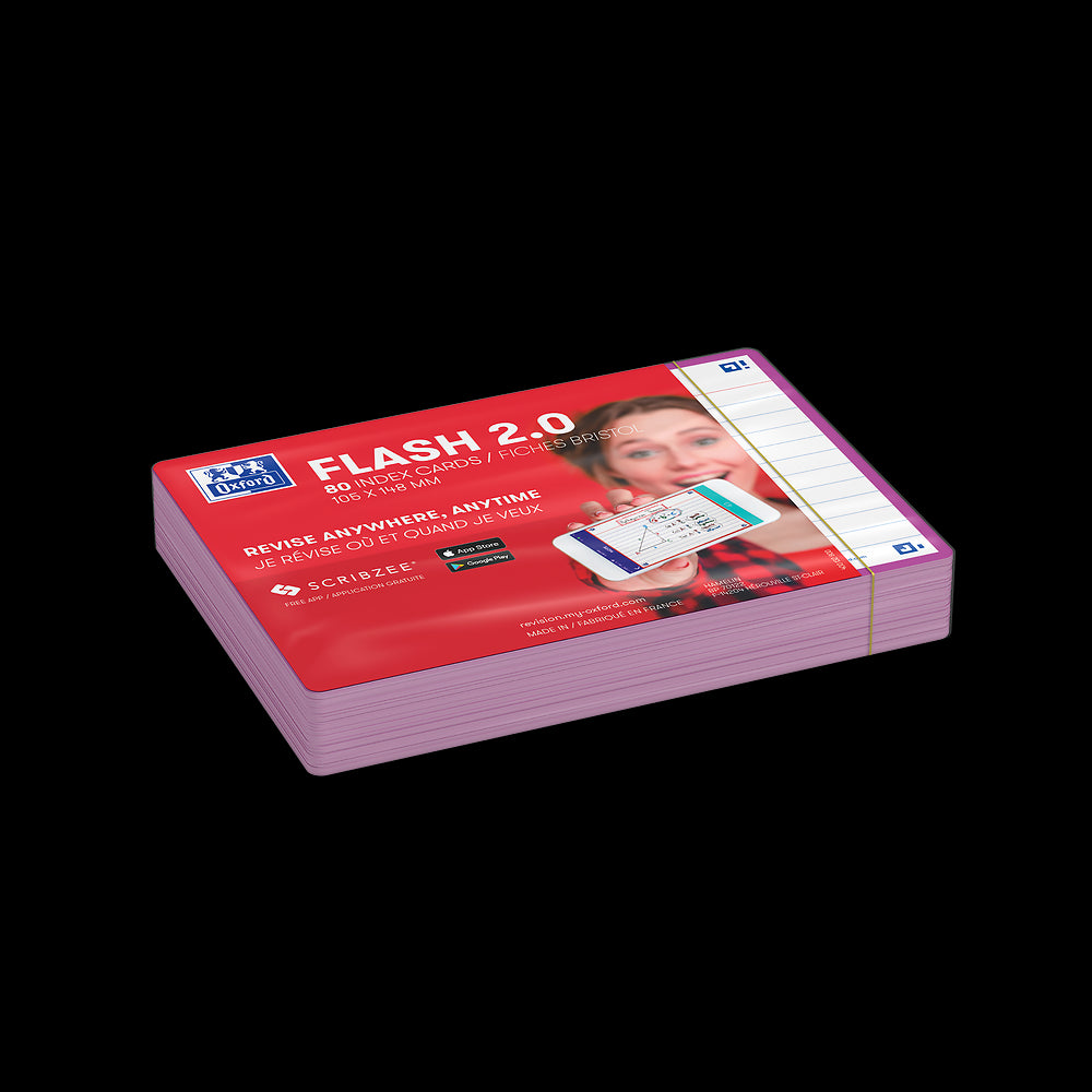Oxford Flash Cards, Ruled with Purple frame, A6, pack of 80